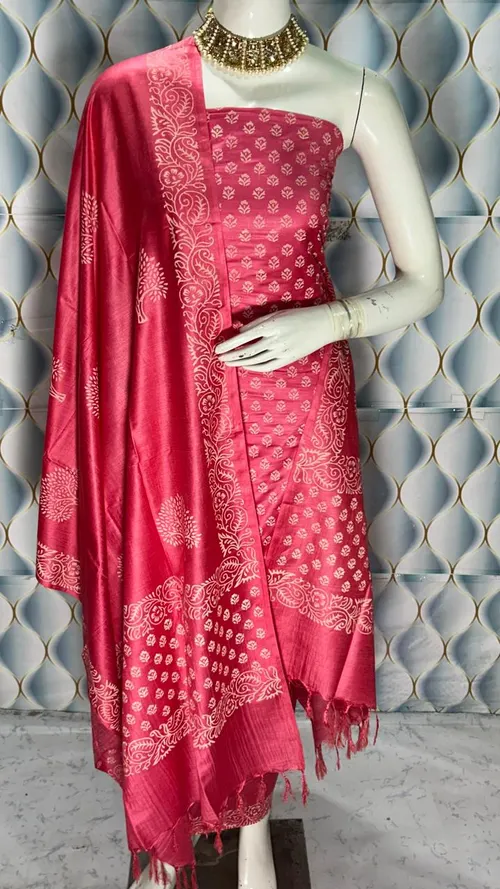 Elegant Hand Block Printed Katan Slub Cotton Suit Set